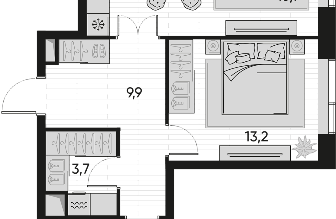 Apartment with 1 bedroom 54.4 m2 in complex Pride