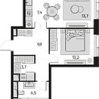 Layout picture Apartment with 1 bedroom 54.4 m2 in complex Pride