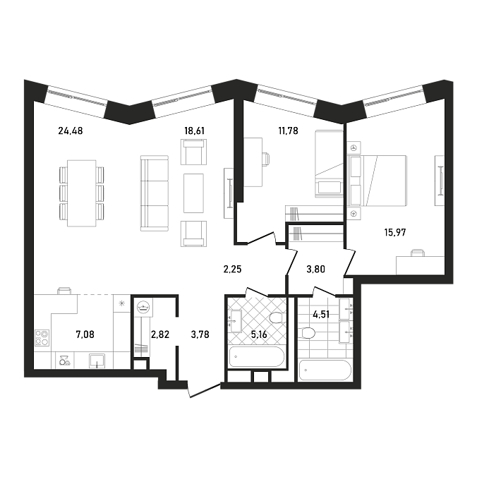 Layout picture 3-rooms from 46.58 m2 Photo 3