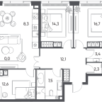 Layout picture Apartment with 3 bedrooms 99.5 m2 in complex Pride