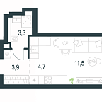 Layout picture Apartment with 1 bedroom 23.4 m2 in complex Level Michurinsky