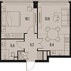 Layout picture Apartment with 1 bedroom 49.4 m2 in complex High Life