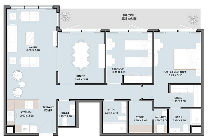 Layout picture 2-br from 1232 sqft