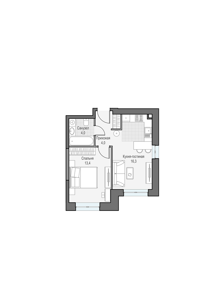 Layout picture Apartment with 1 bedrooms 37.79 m2 in complex Dom Dostizhenie