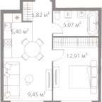 Layout picture Apartment with 1 bedroom 38.65 m2 in complex Life Varshavskaya