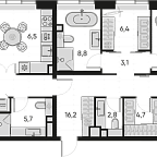 Layout picture Apartment with 3 bedrooms 118.2 m2 in complex Pride