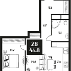 Layout picture Apartments with 1 bedroom 46.8 m2 in complex Deco Residence