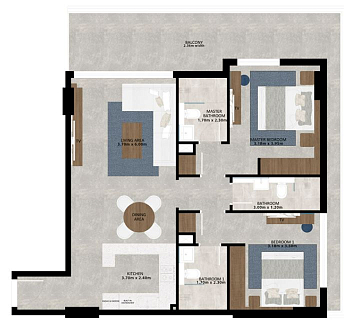 Layout Flat 109.3 m2 in complex Aark Residence