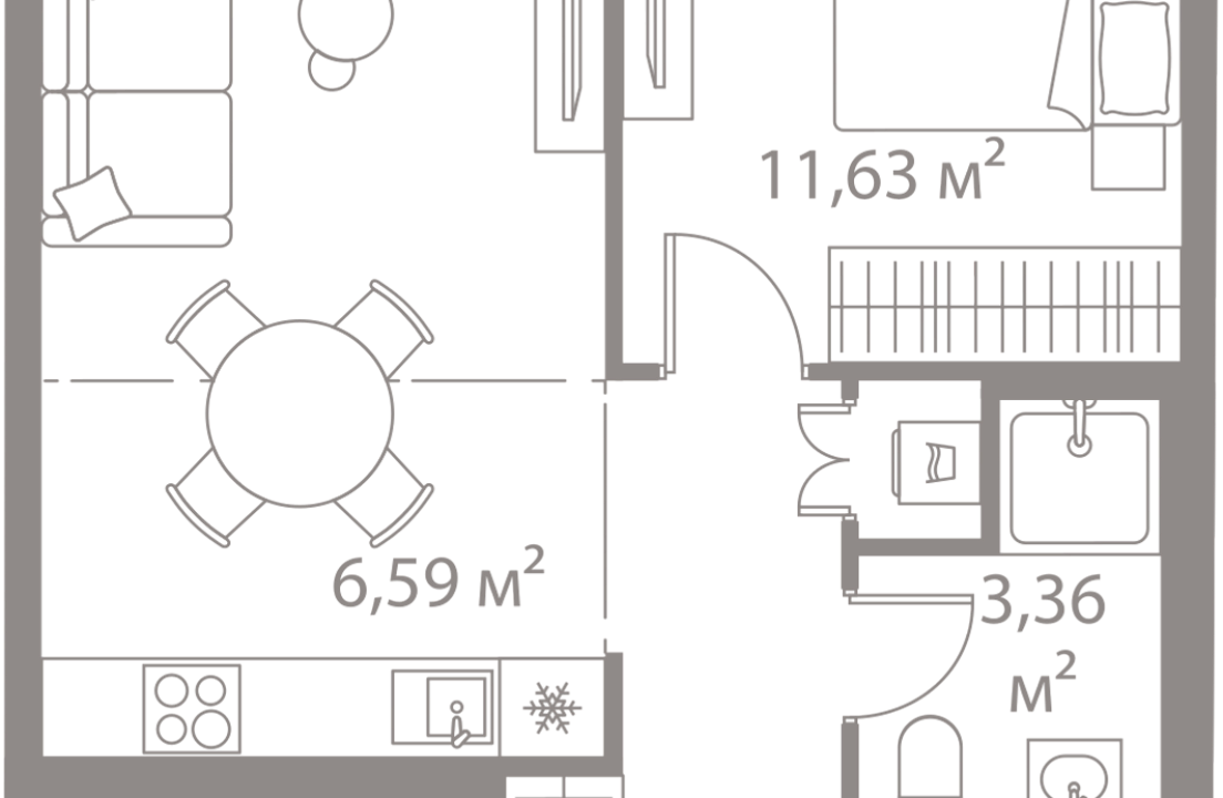 Apartment with 1 bedroom 39.82 m2