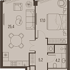 Layout picture Apartment with 1 bedroom 52.4 m2 in complex High Life
