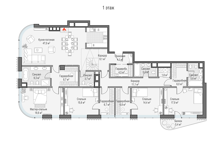 Layout picture 5-rooms from 198.4 m2 Photo 2