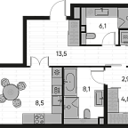 Layout picture Apartment with 2 bedrooms 95.4 m2 in complex Pride