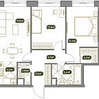 Layout picture Apartment with 3 bedrooms 68.7 m2 in complex West Garden