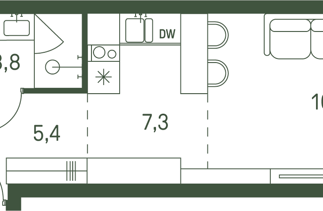 Apartment with 1 bedroom 26.5 m2 in complex Moments