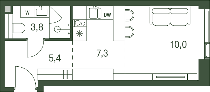 Layout picture 1-rooms from 26.4 m2
