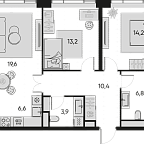 Layout picture Apartment with 2 bedrooms 74.7 m2 in complex Pride