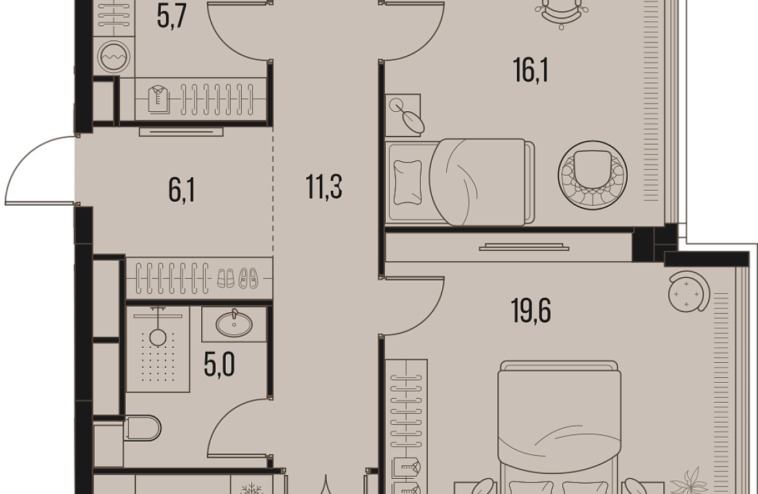 Apartment with 3 bedrooms 131.3 m2 in complex High Life