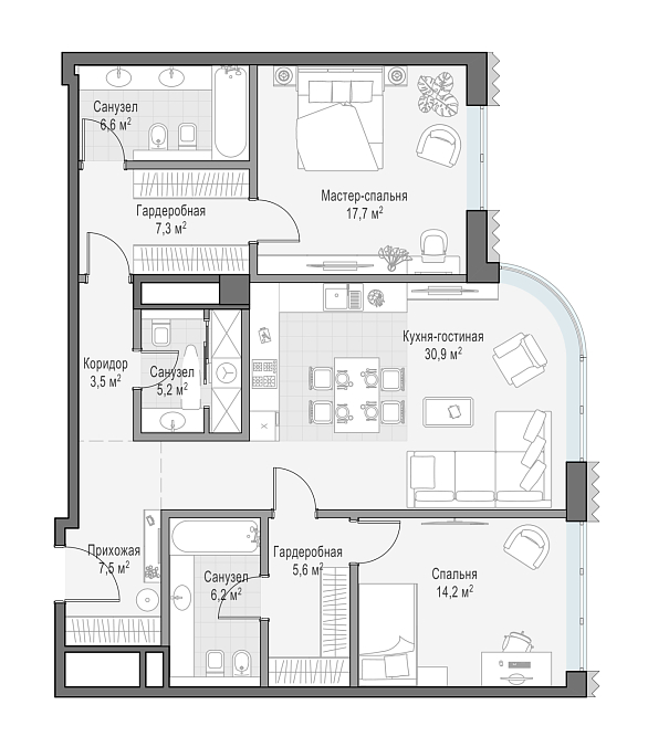 Layout picture 3-rooms from 82.8 m2 Photo 3