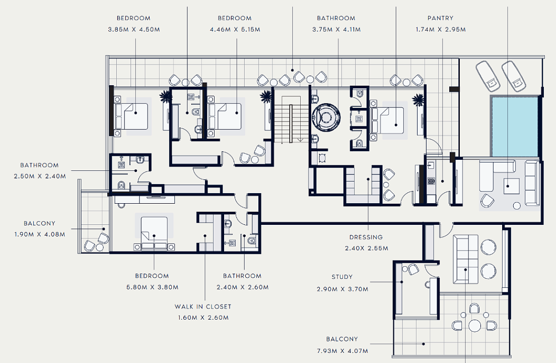 Flat 713.6 m2 in complex Azizi Riviera