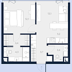 Layout picture Apartments with 1 bedroom 43.2 m2 in complex Logos