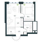 Layout picture Apartment with 1 bedroom 38 m2