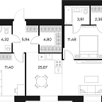 Layout picture Apartment with 3 bedrooms 68.8 m2 in complex Forst