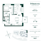Layout picture Apartment with 1 bedroom 56.5 m2 in complex Primavera
