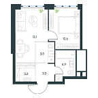 Layout picture Apartment with 1 bedroom 38.3 m2