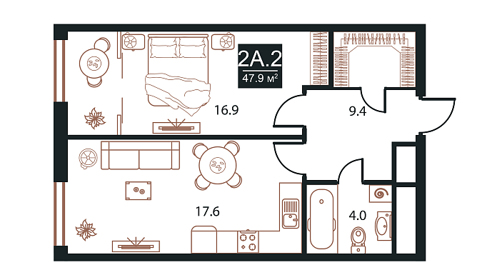 Layout picture 2-rooms from 47.9 m2 Photo 3