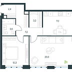 Layout picture Apartment with 1 bedroom 59.7 m2