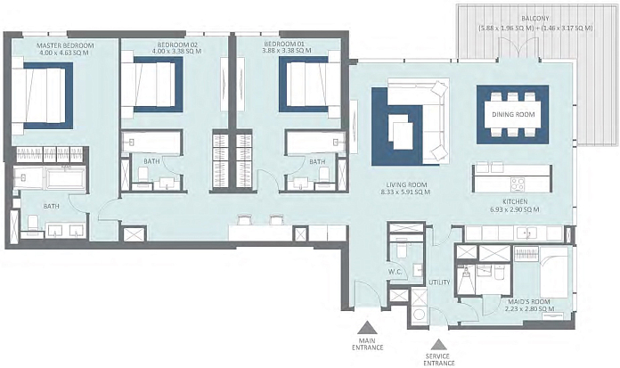 Layout picture 3-br from 2034 sqft