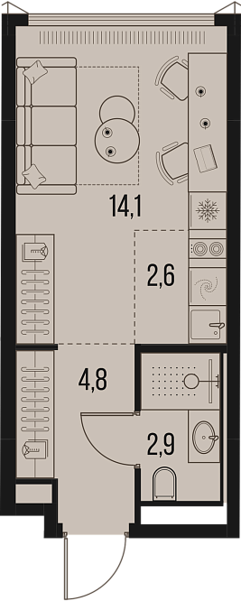 Layout picture 1-rooms from 24.2 m2 Photo 3