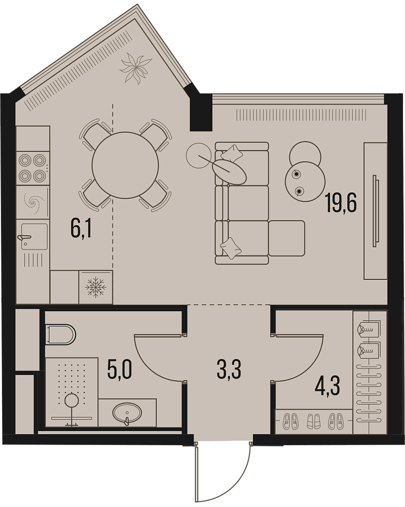 Layout picture Apartment with 1 bedrooms 38.3 m2 in complex High Life