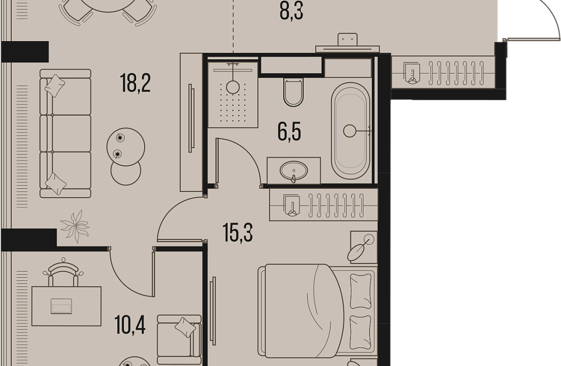 Apartment with 2 bedrooms 73.8 m2 in complex High Life