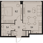 Layout picture Apartment with 1 bedroom 49.4 m2 in complex High Life