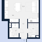 Layout picture Apartments with 1 bedroom 33.8 m2 in complex Logos