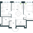 Layout picture Apartment with 2 bedrooms 53.1 m2