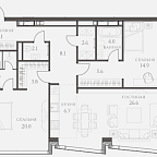 Layout picture Apartments with 2 bedrooms 108.9 m2 in complex AHEAD