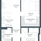 Layout picture Apartment with 1 bedroom 56.2 m2 in complex Opus