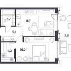 Layout picture Apartment with 1 bedroom 46.7 m2 in complex Portland