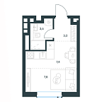 Layout picture Apartment with 1 bedroom 21.8 m2 in complex Level Prichalnyi