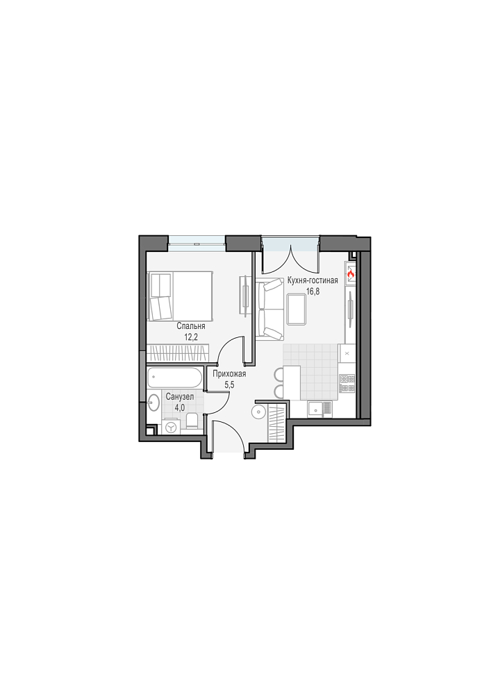Layout picture Apartment with 1 bedrooms 39.38 m2 in complex Dom Dostizhenie