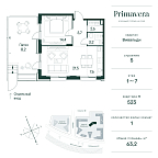Layout picture Apartment with 1 bedroom 63.2 m2 in complex Primavera