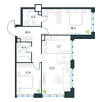 Layout picture Apartment with 2 bedrooms 71.9 m2