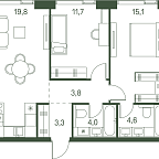 Layout picture Apartment with 2 bedrooms 62.3 m2 in complex Moments