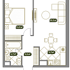 Layout picture Apartment with 2 bedrooms 51.8 m2 in complex West Garden