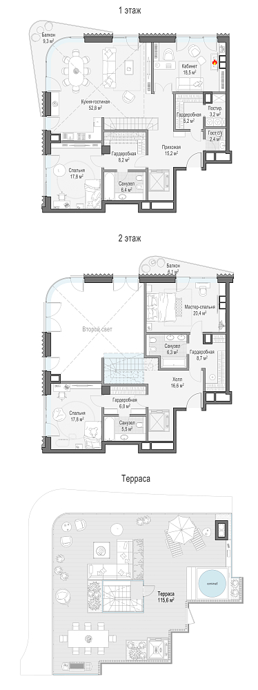 Layout picture Apartment with 3 bedrooms 222.1 m2 in complex Dom Lavrushinsky