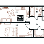 Layout picture Apartments with 2 bedrooms 48.1 m2 in complex West Tower