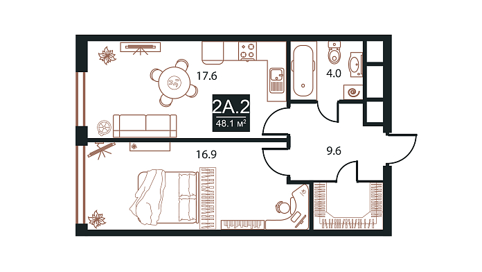 Layout picture 2-rooms from 47.9 m2 Photo 2