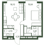 Layout picture Apartment with 1 bedroom 46.52 m2 in complex Moments
